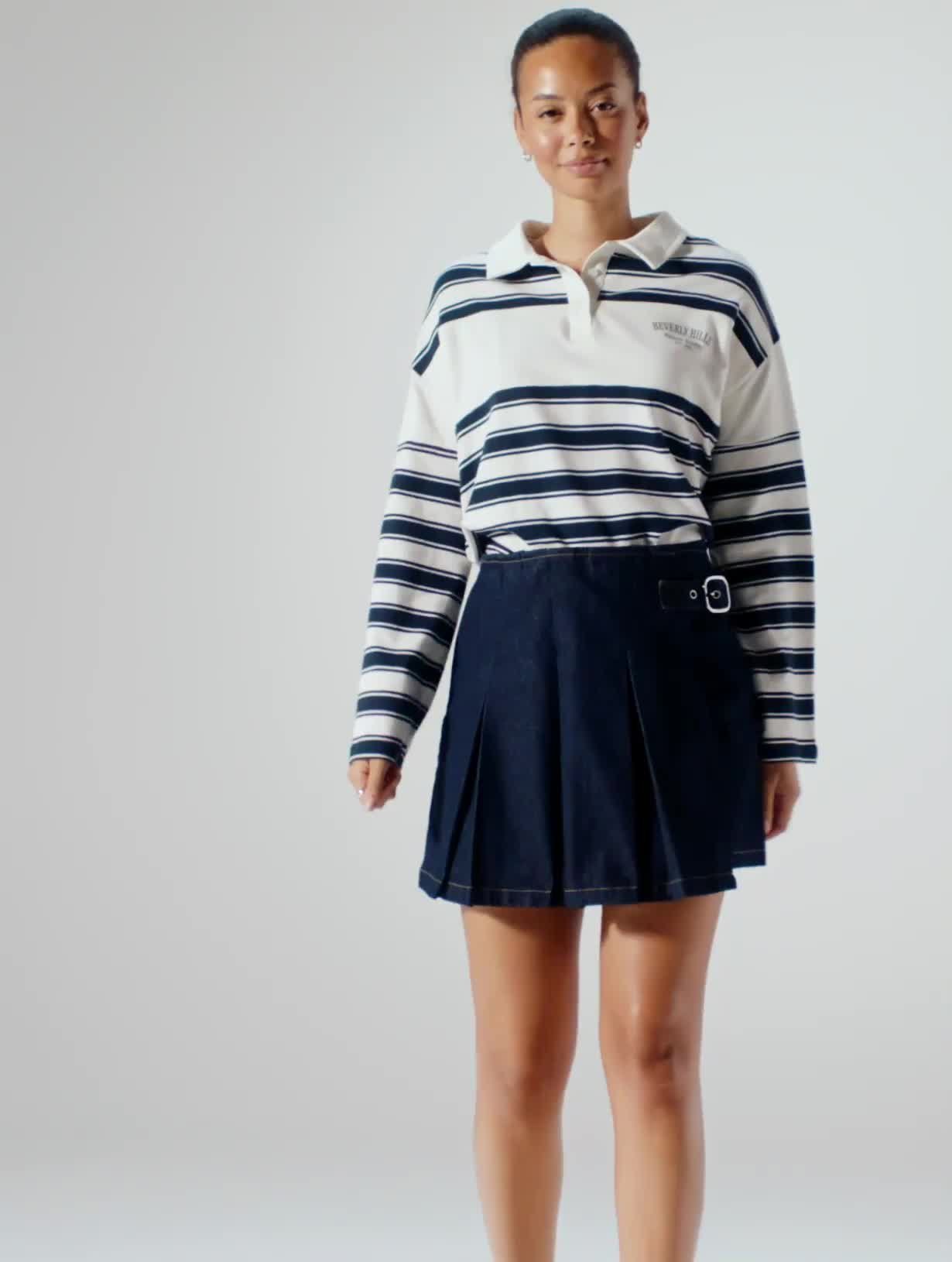 Dark Rinse Denim Pleated Mini Kilt 14 - Video 1 thumbnail